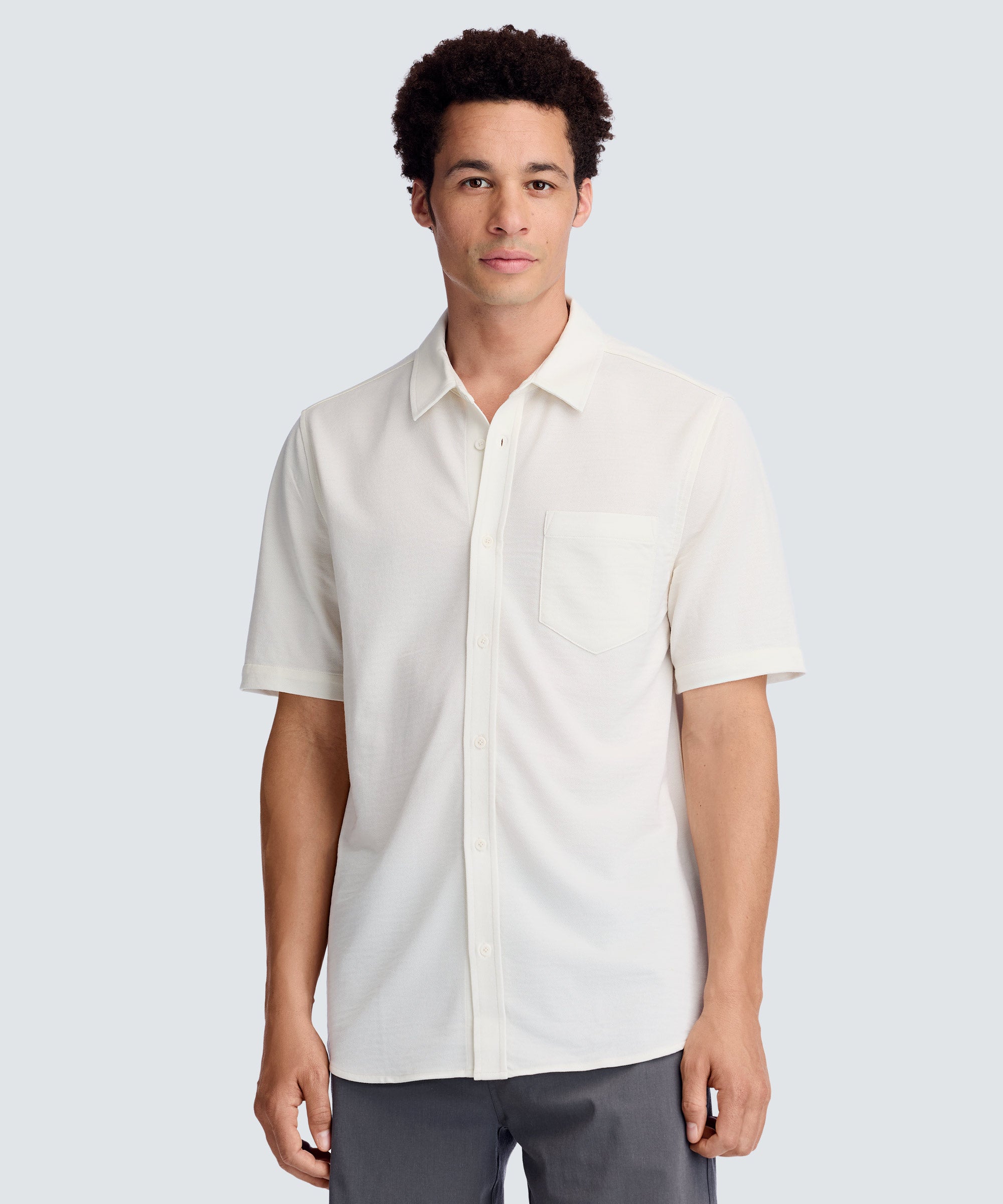 Men's Relaxed Short Sleeve Merino Button-Up
