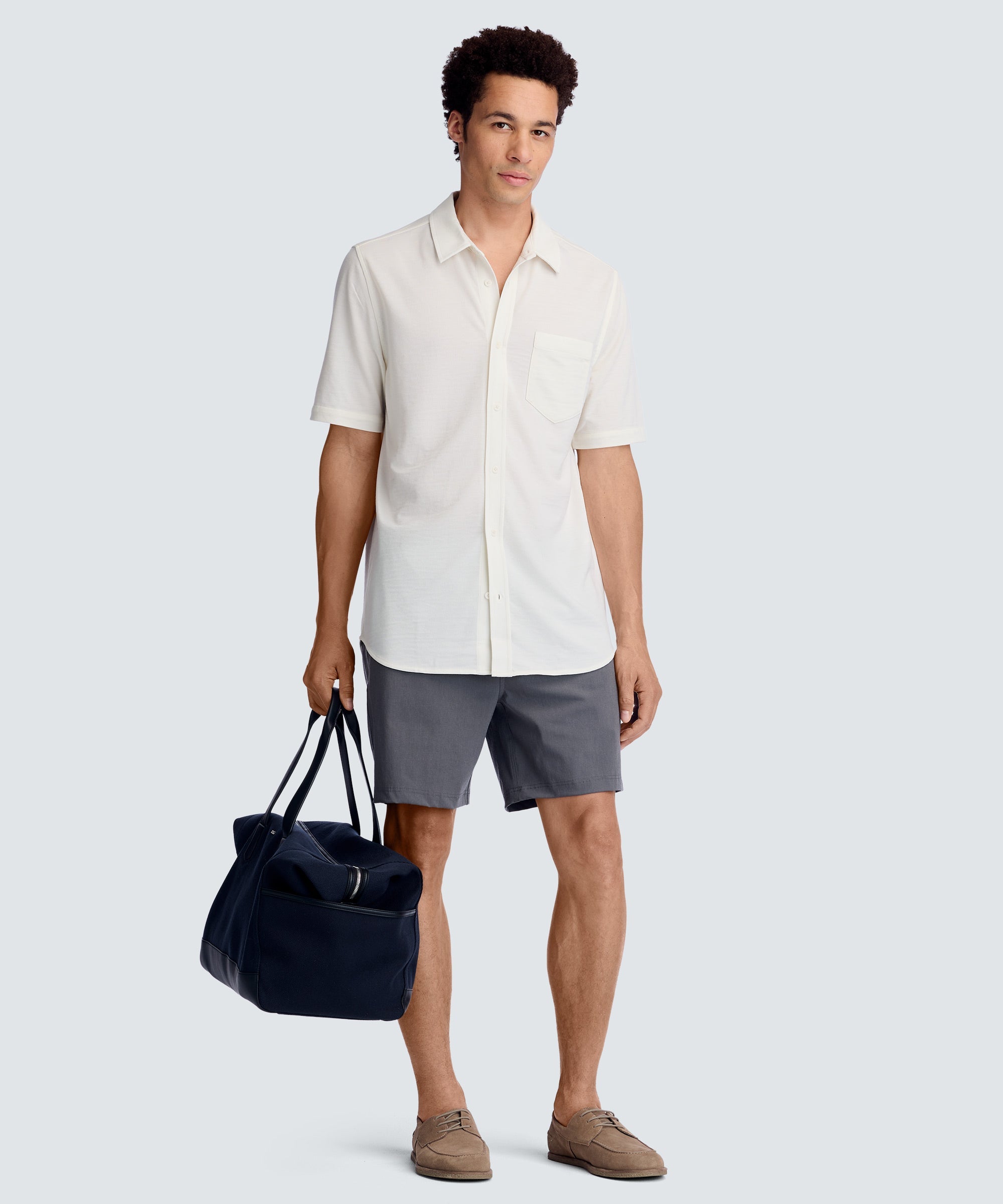 Men's Relaxed Short Sleeve Merino Button-Up