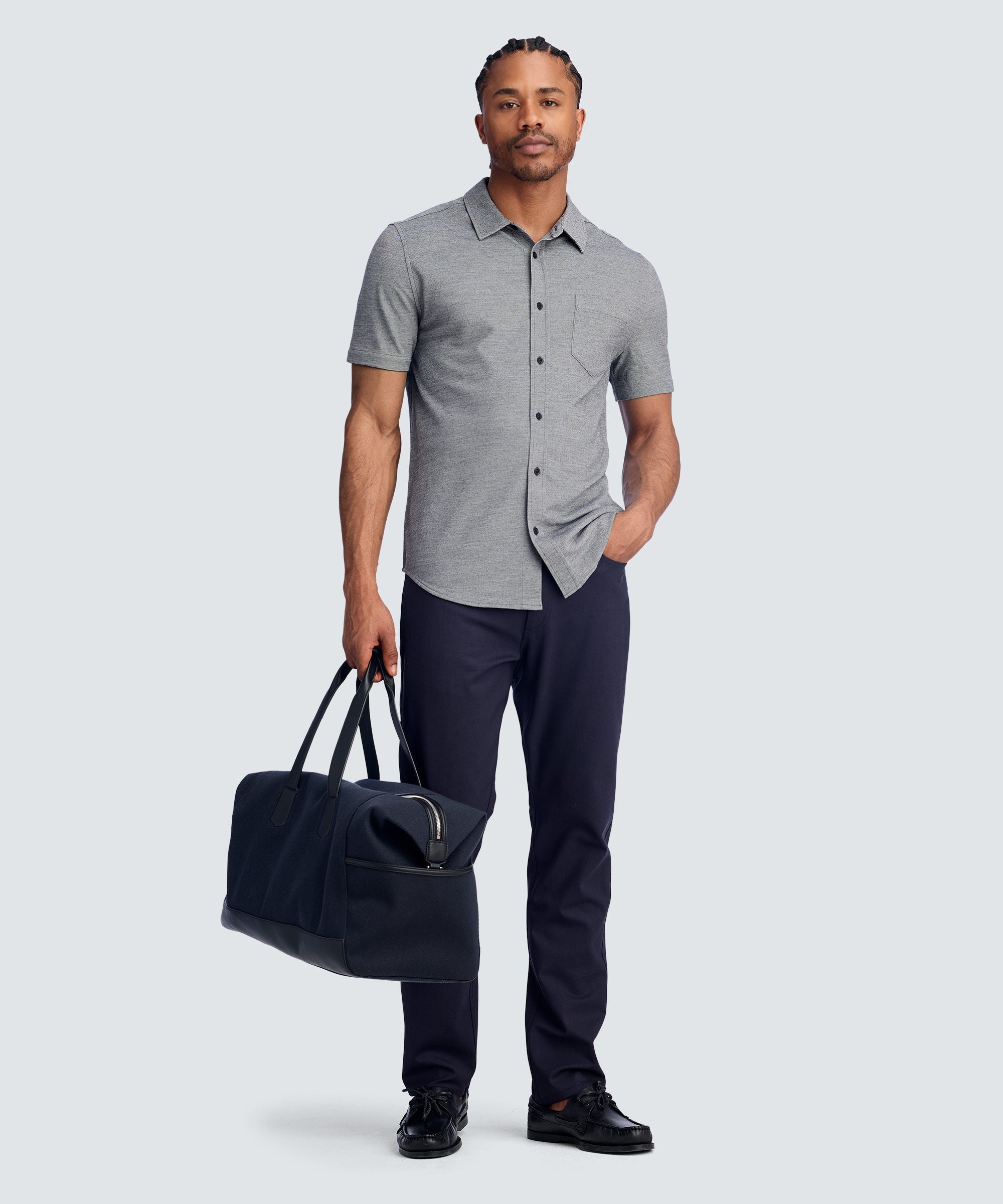 Men's Relaxed Short Sleeve Merino Button-Up