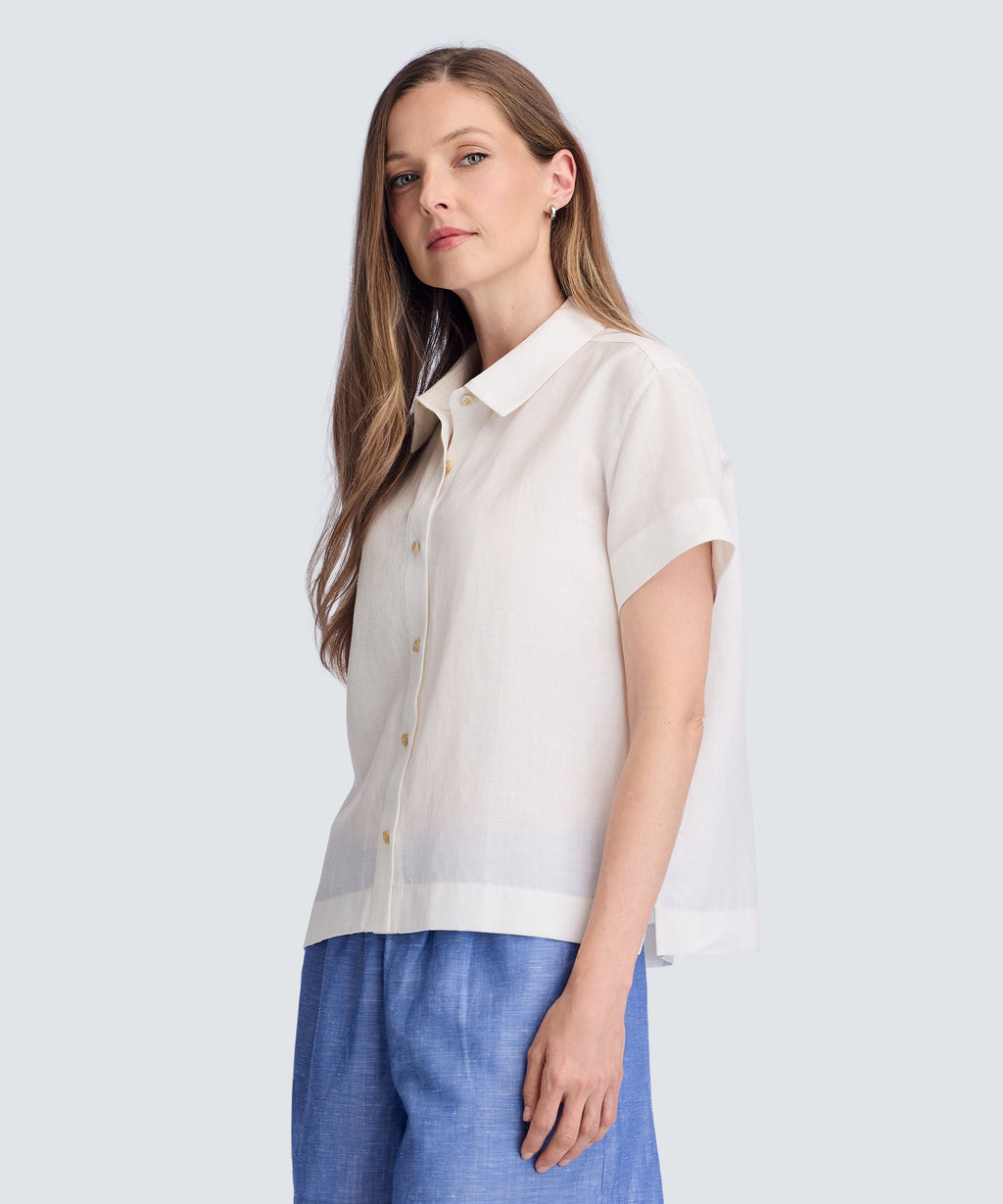 Women's Merino Linen Short Sleeve Shirt