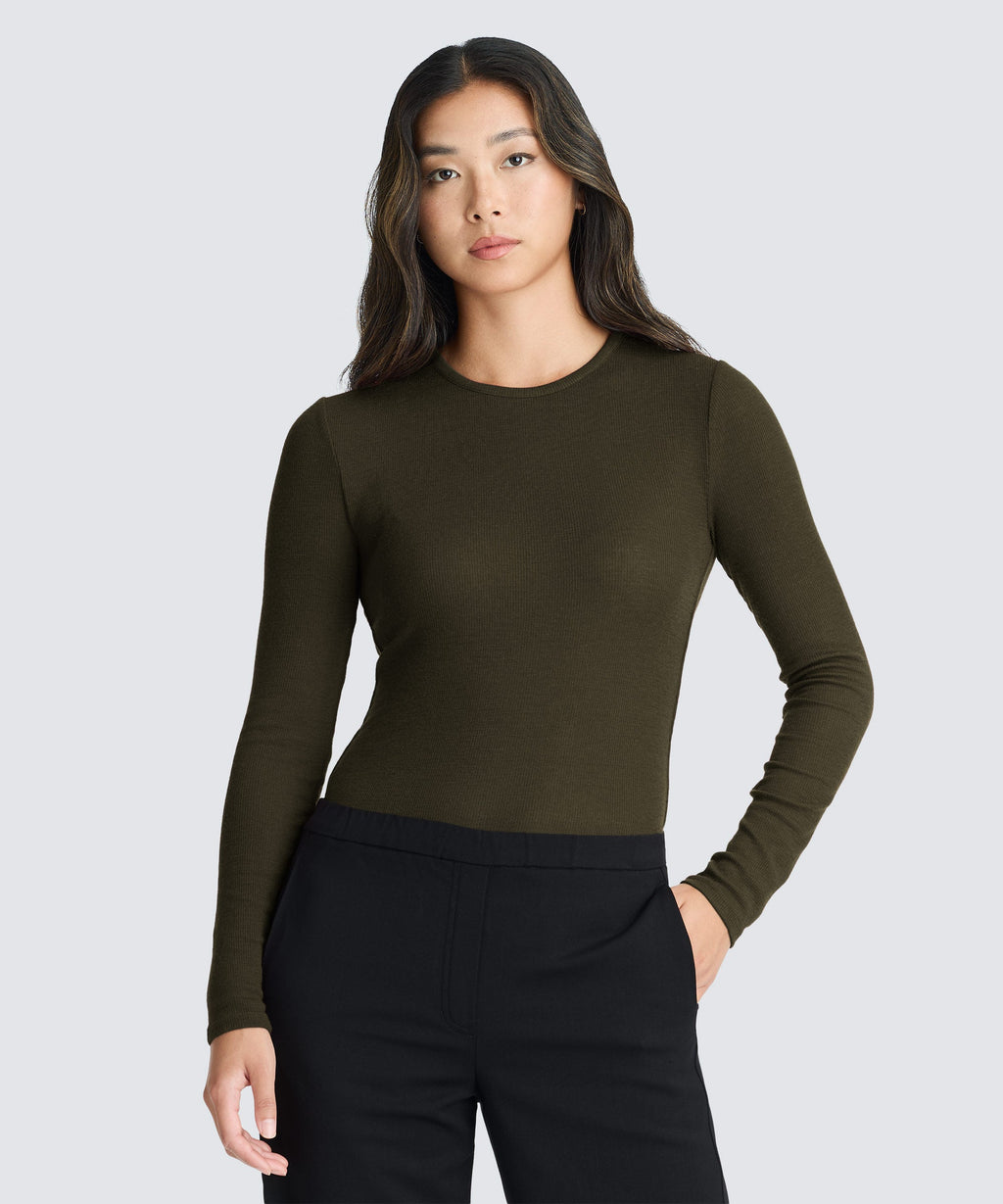 Women's Rib Fitted Long Sleeve Crew